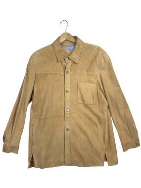 J McLaughlin Men's M Suede Shirt Jacket Tan Leather Quiet Luxury Ranch Old Money